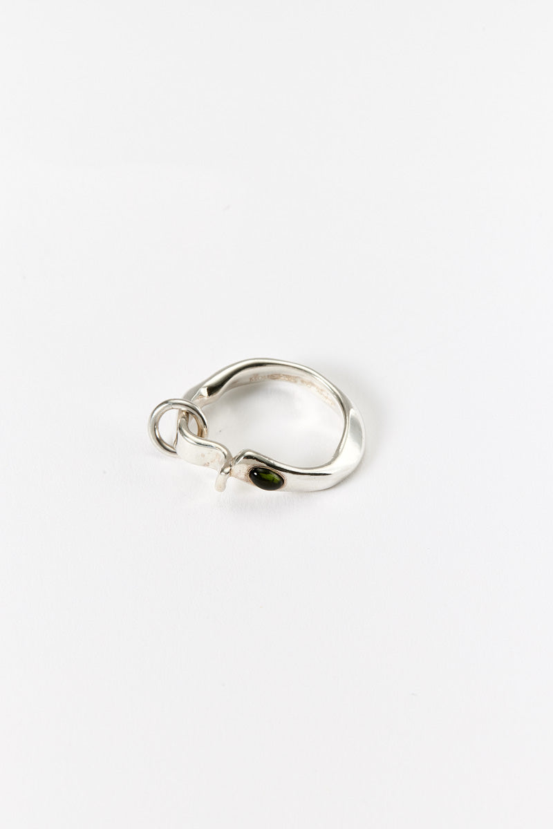 Hammer-crafted Silver Ring with Green Tourmaline