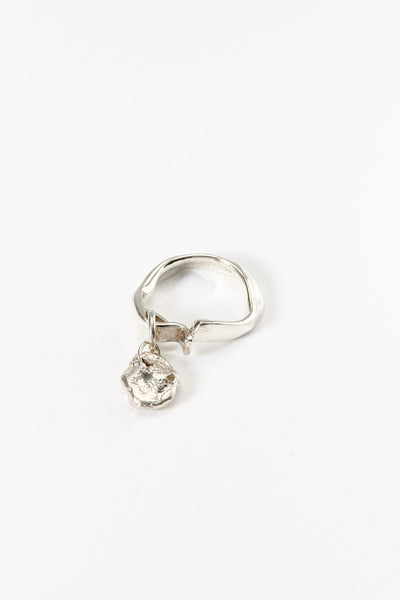 Hammer-crafted Silver Tube Ring with Pendant