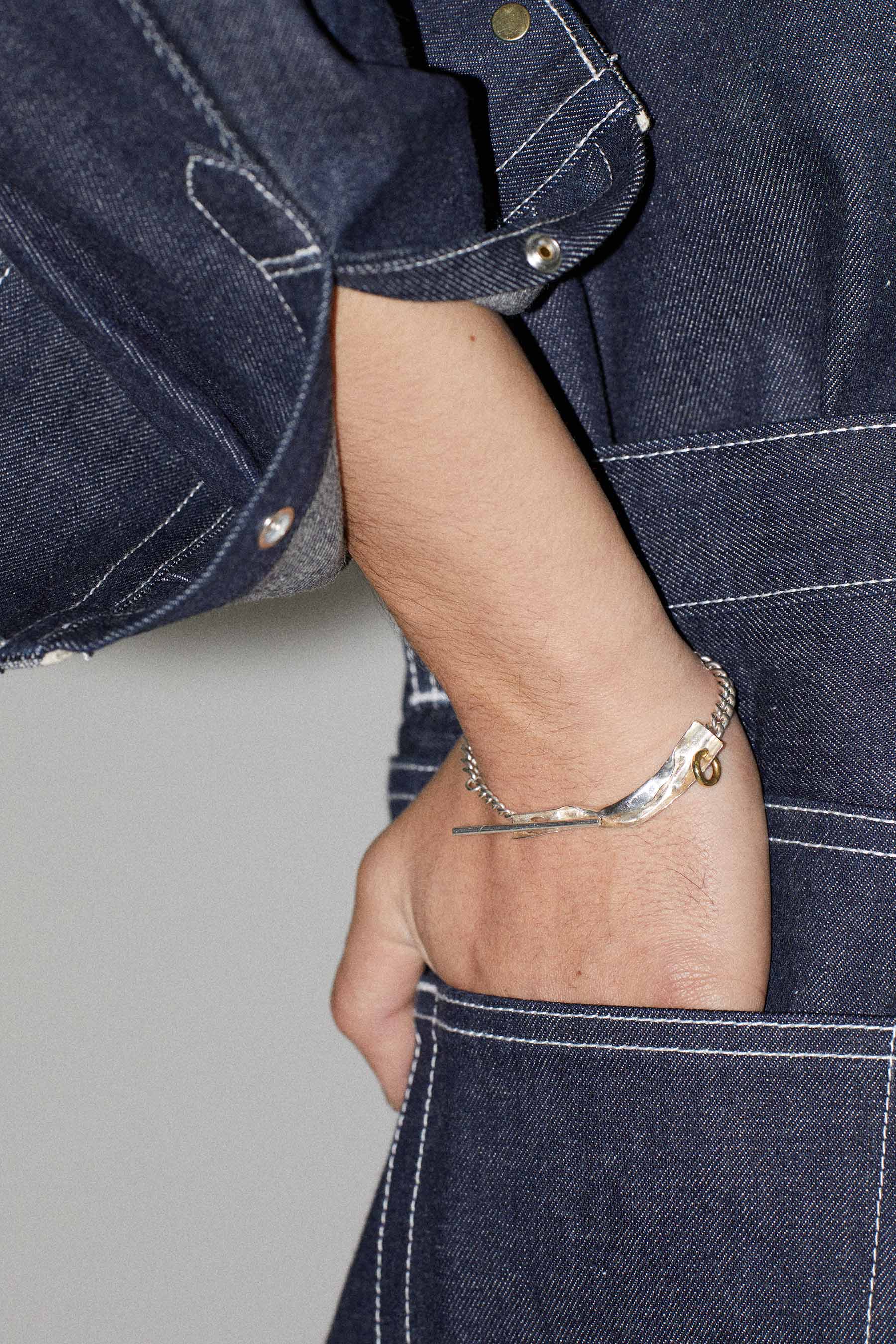 Silver Tag Shirt Chain with Ring