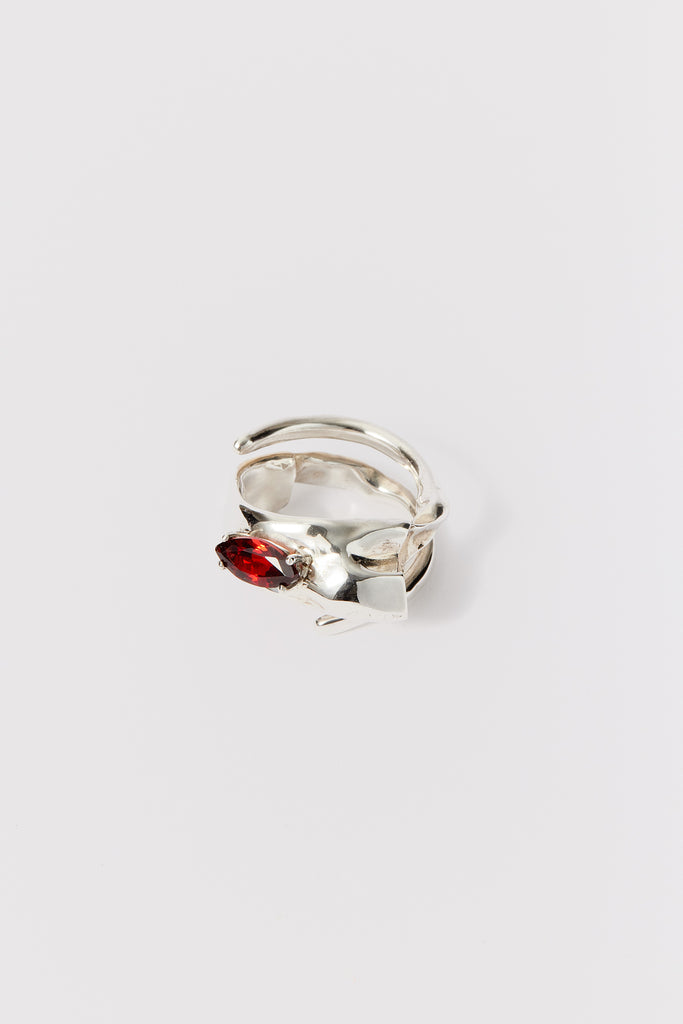 Spiral Silver Shirt Ring 001 with Red Garnet