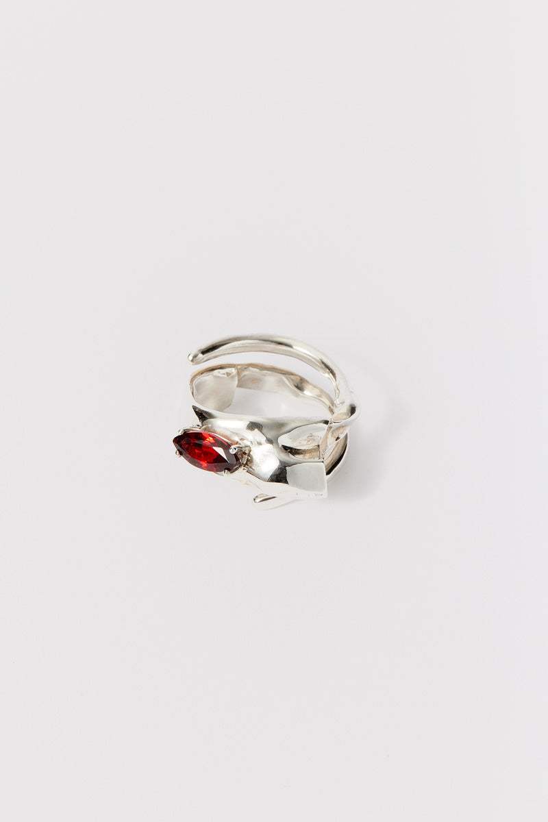 Spiral Silver Shirt Ring 001 with Red Garnet