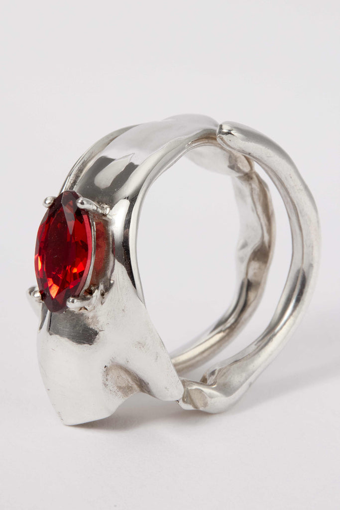 Spiral Silver Shirt Ring 001 with Red Garnet