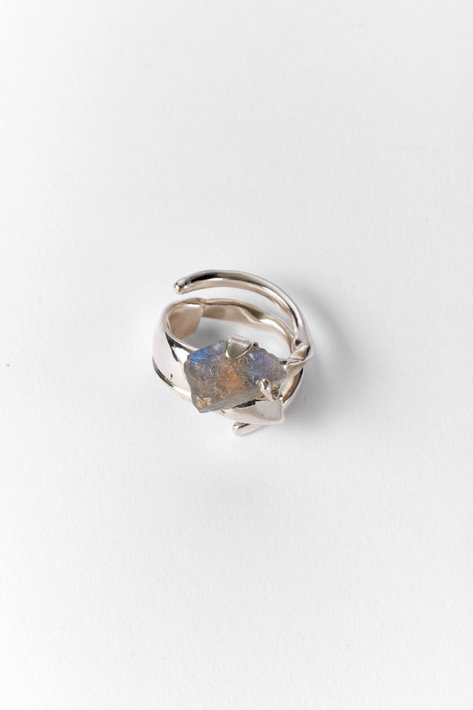 Spiral Silver Shirt Ring 001 with Blue Moon Stone