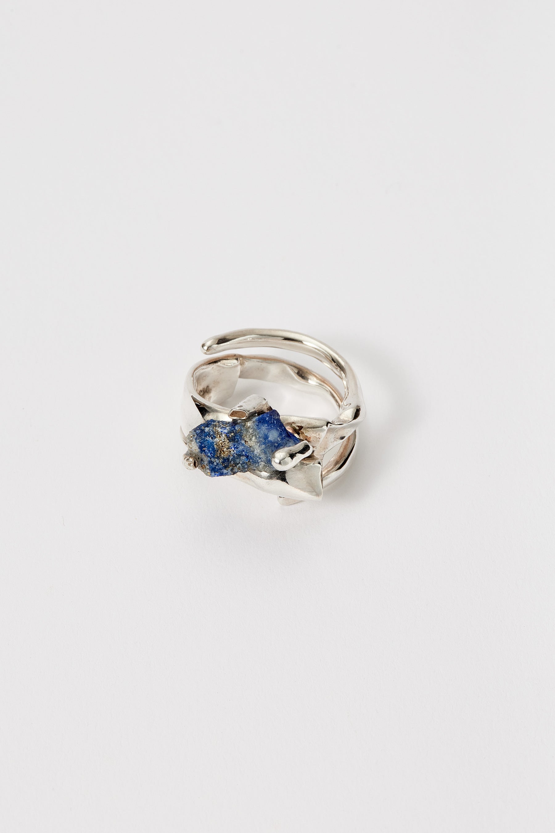 Spiral Silver Shirt Ring 001 with Blue Sodalite