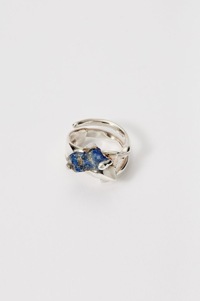 Spiral Silver Shirt Ring 001 with Blue Sodalite