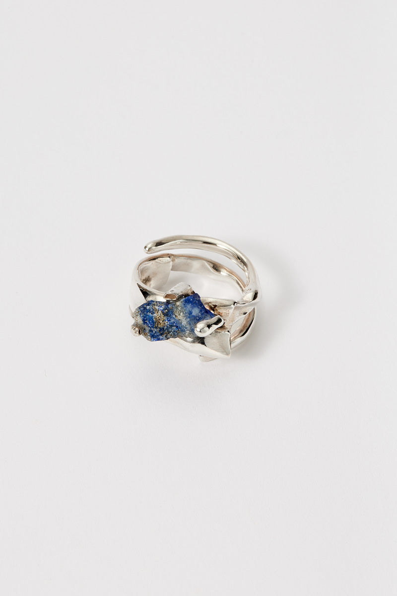 Spiral Silver Shirt Ring 001 with Blue Sodalite