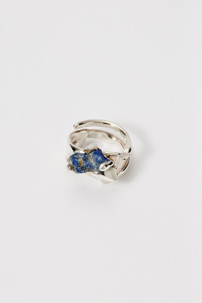 Spiral Silver Shirt Ring 001 with Blue Sodalite