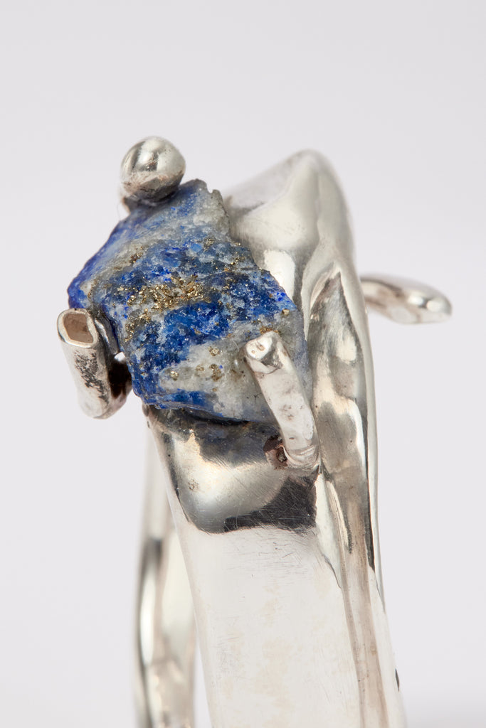 Spiral Silver Shirt Ring 001 with Blue Sodalite