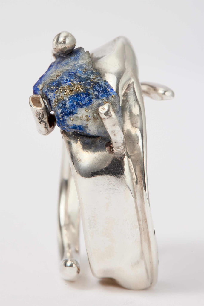 Spiral Silver Shirt Ring 001 with Blue Sodalite