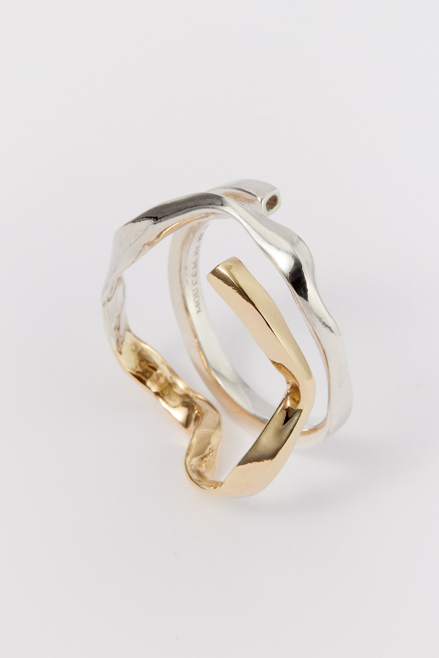 Gold and Silver Spiral Square Tube Shirt Ring 003