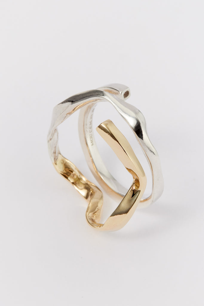 Gold and Silver Spiral Square Tube Shirt Ring 003