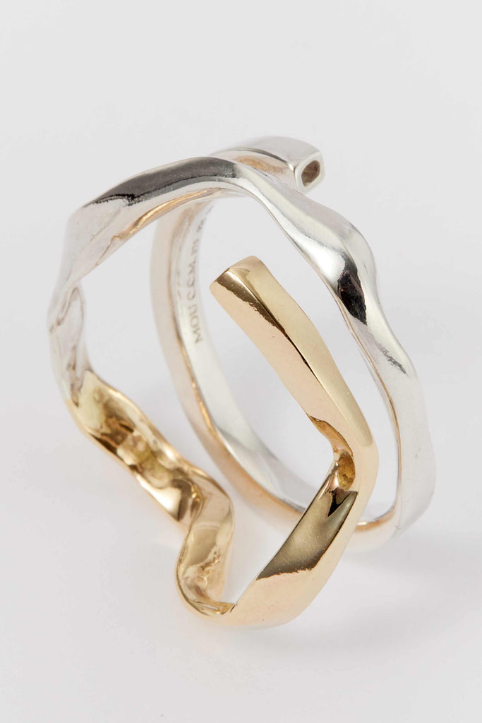 Gold and Silver Spiral Square Tube Shirt Ring 003