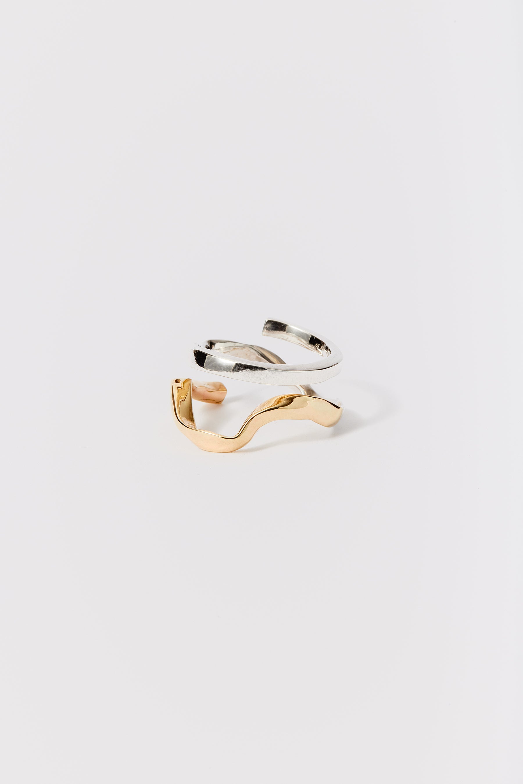 Gold and Silver Spiral Square Tube Shirt Ring 003