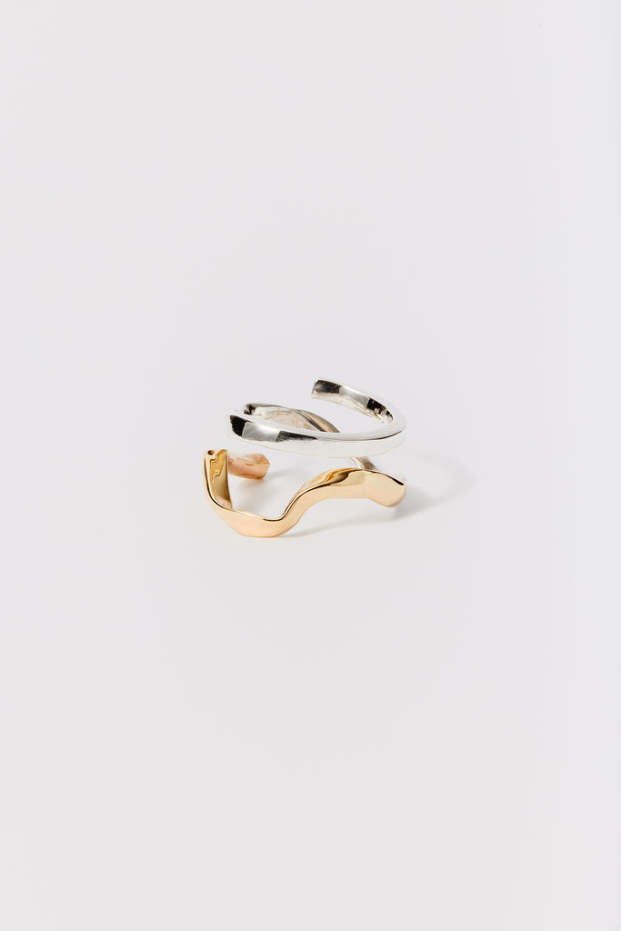 Gold and Silver Spiral Square Tube Shirt Ring 003