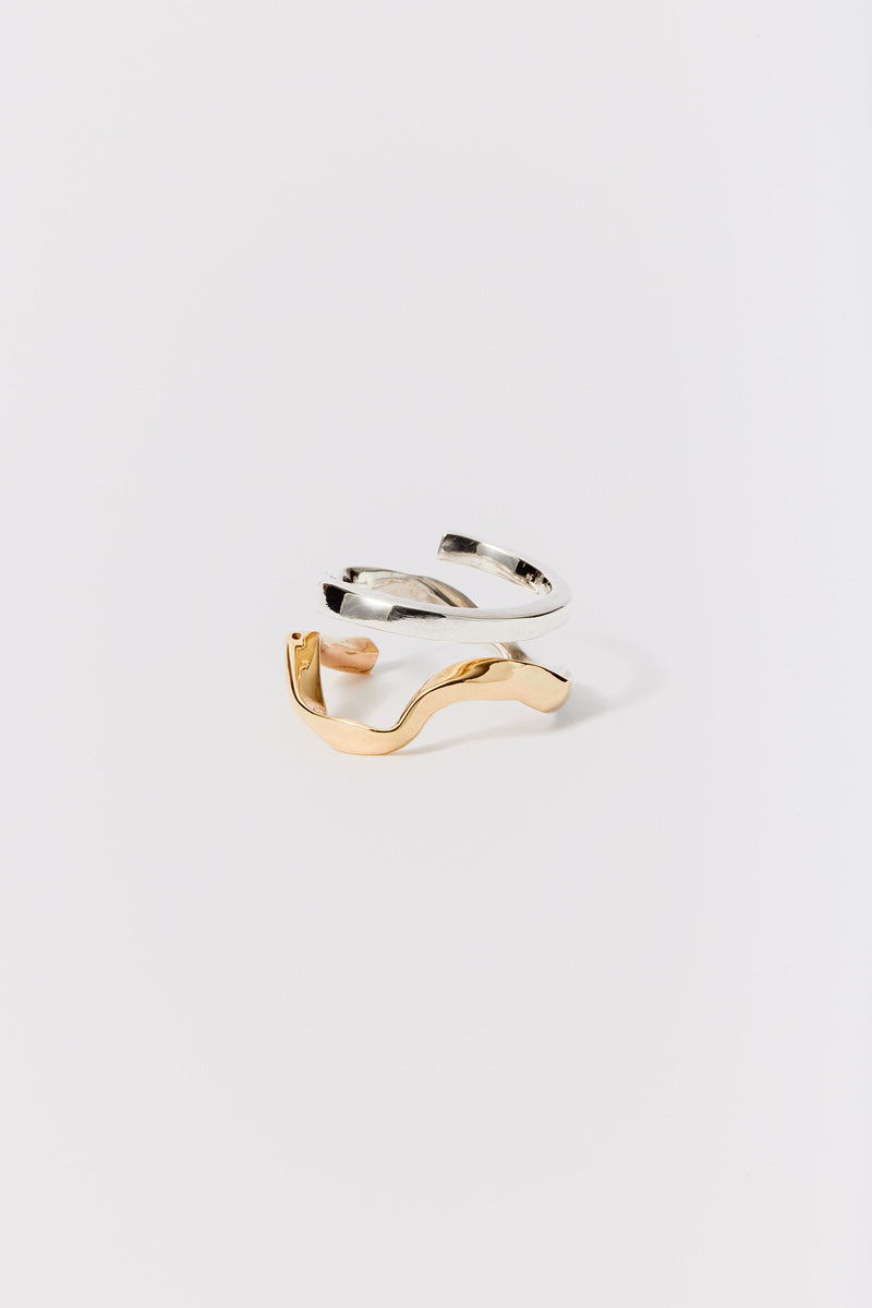 Gold and Silver Spiral Square Tube Shirt Ring 003