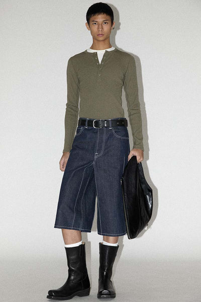 Navy Raw Denim Cuboid Shorts