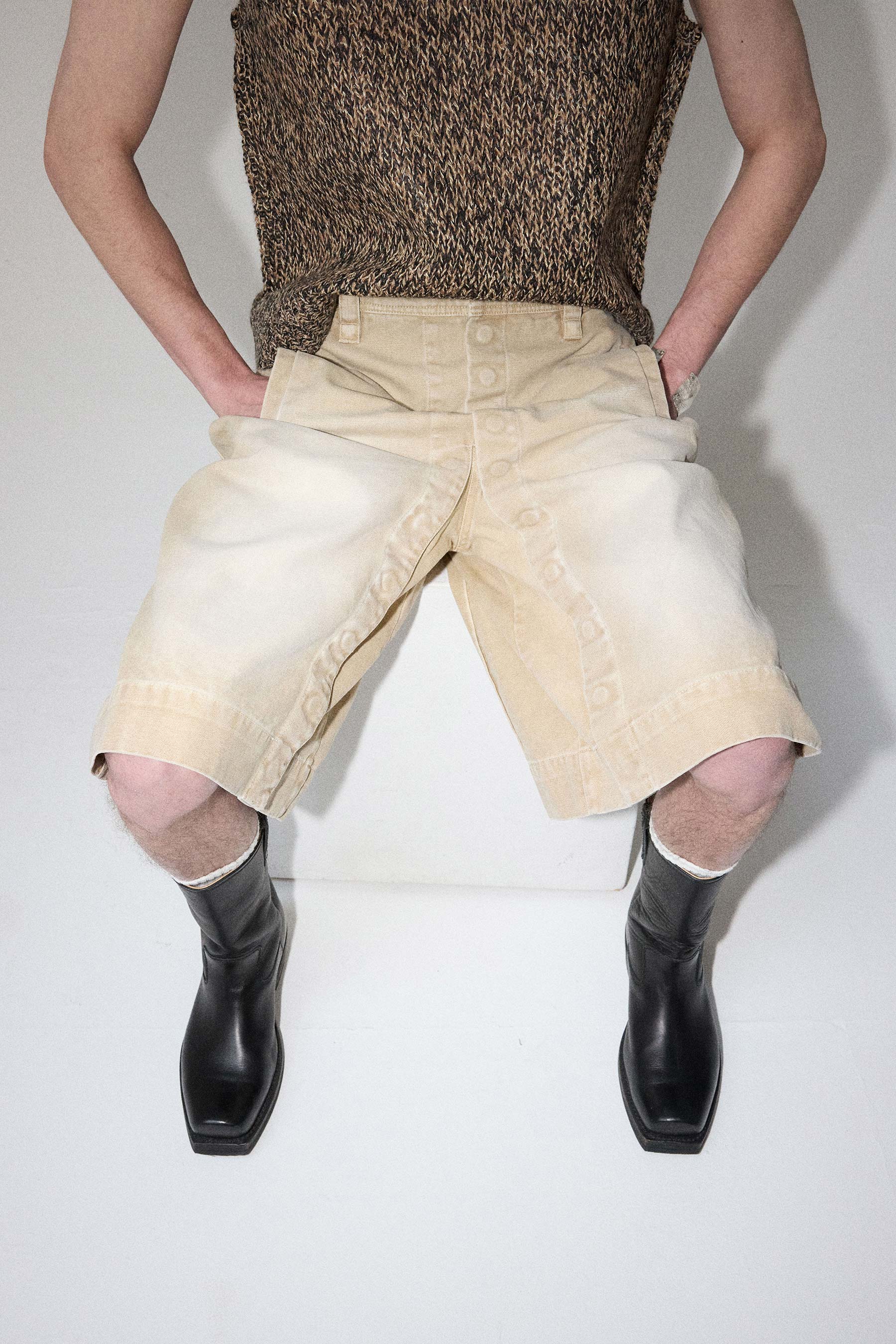 Beige Rectangle XY-plane Washed Shorts