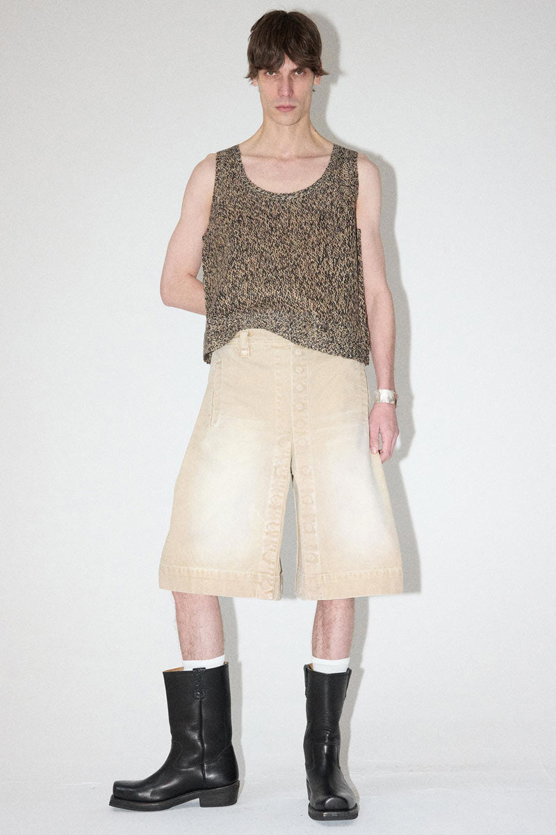 Beige Rectangle XY-plane Washed Shorts