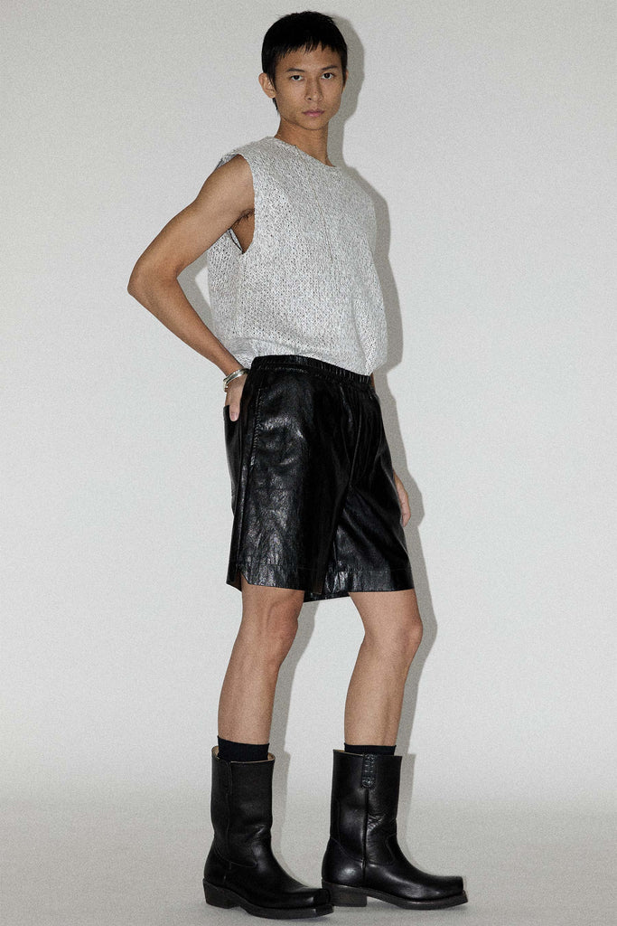 Black Alt-Leather Square Shorts