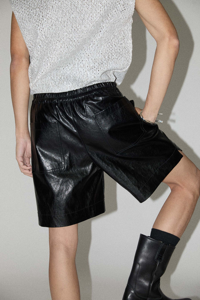 Black Alt-Leather Square Shorts