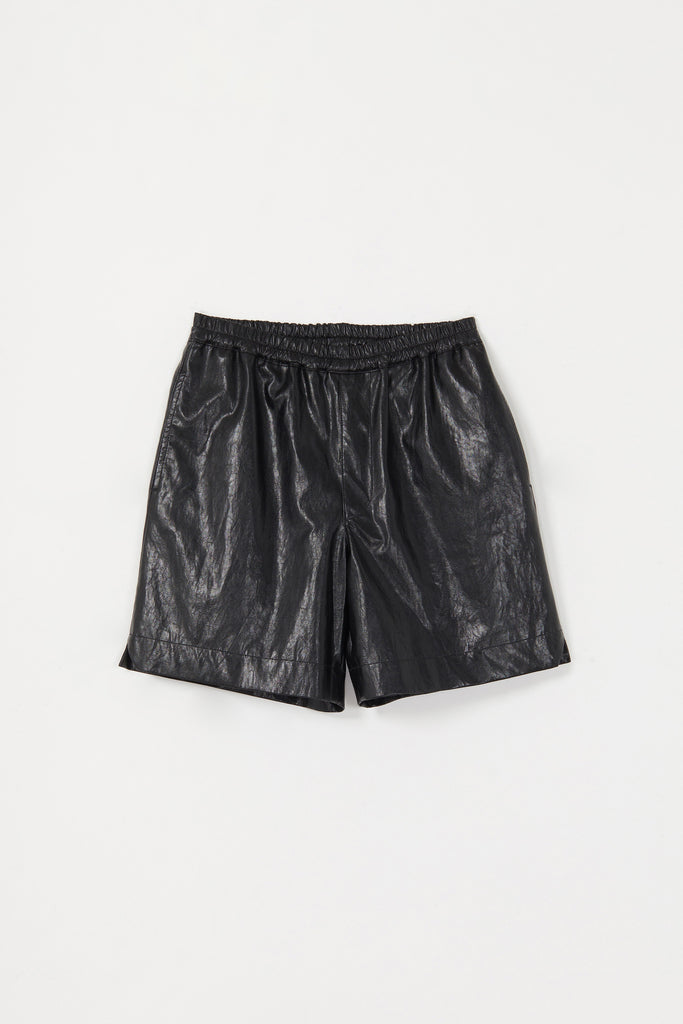 Black Alt-Leather Square Shorts