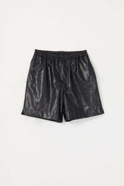 Black Alt-Leather Square Shorts