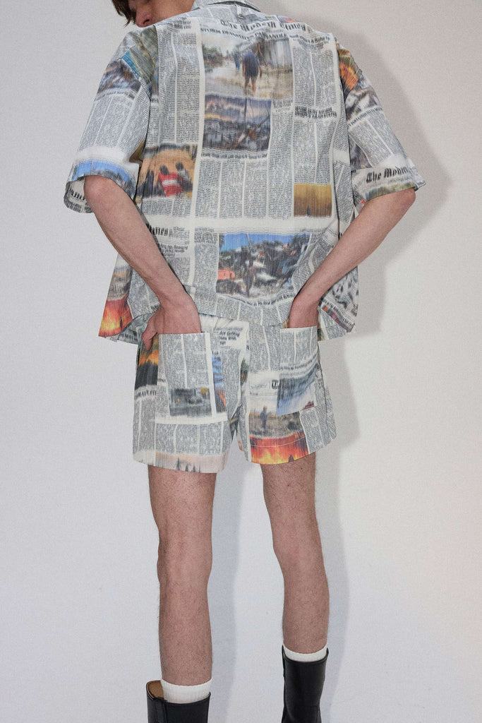 Mixed Square Printed Newspaper Shorts