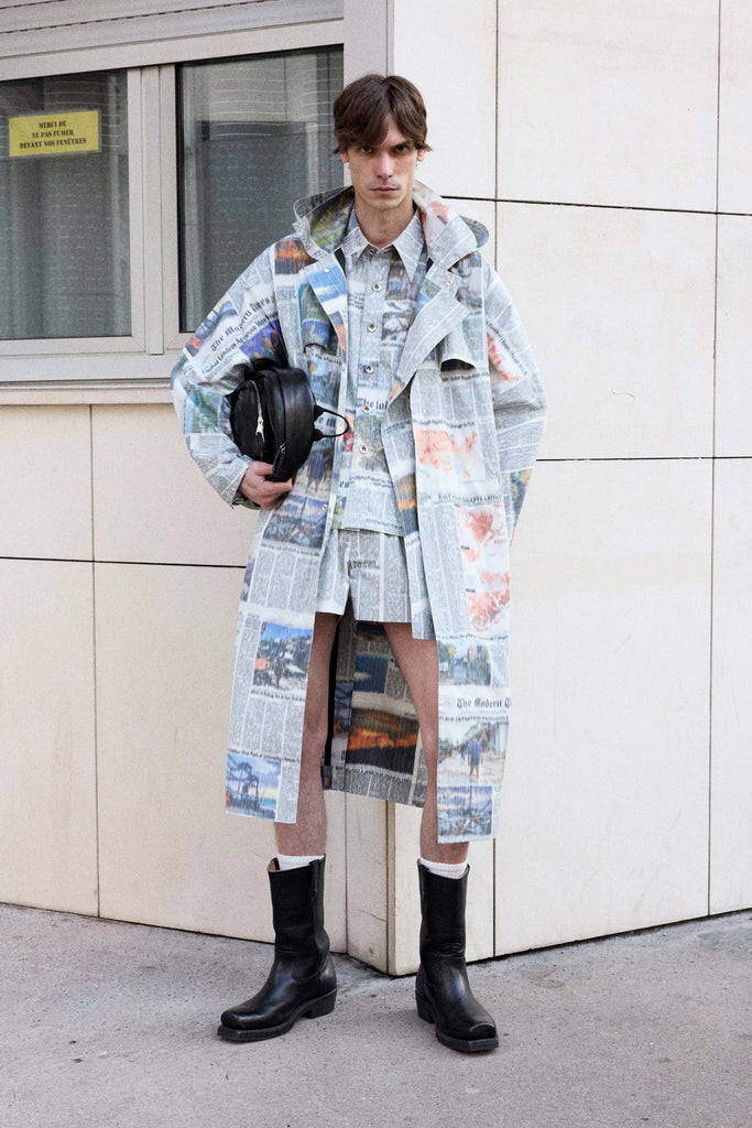 Mixed Square Printed Newspaper Shorts