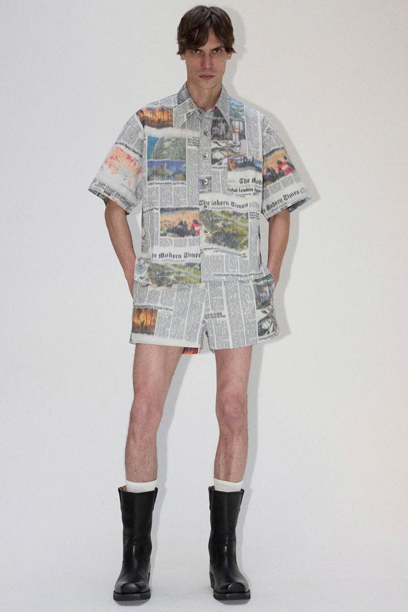 Mixed Square Printed Newspaper Shorts