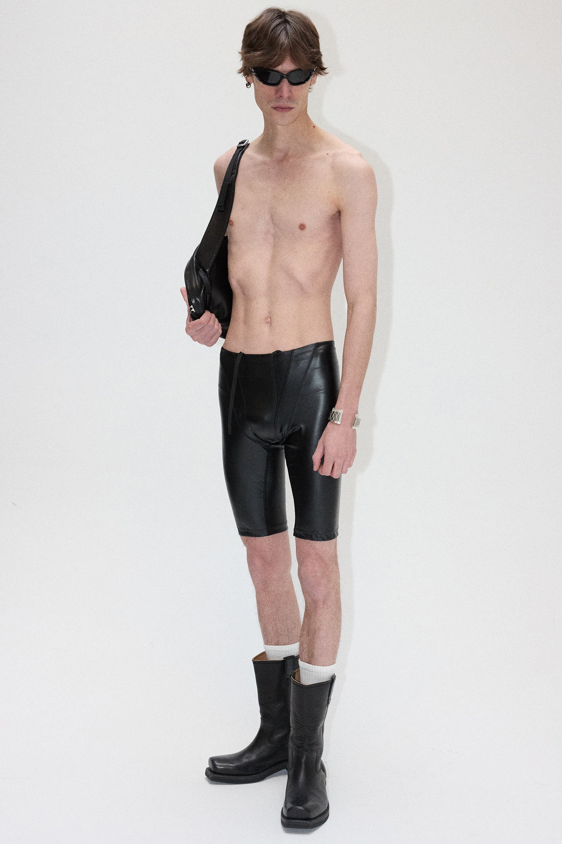 Black Second Skin Leather Tight Shorts