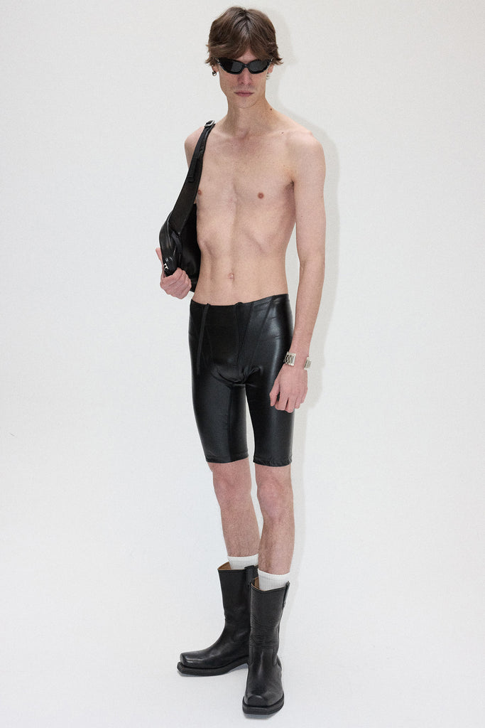 Black Second Skin Leather Tight Shorts