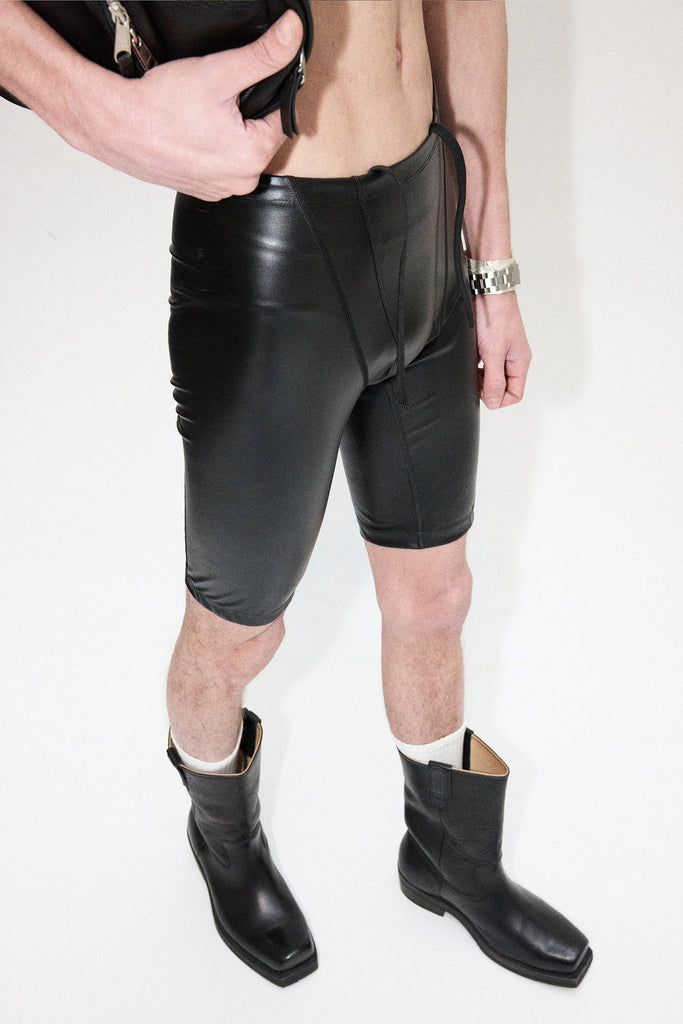 Black Second Skin Leather Tight Shorts