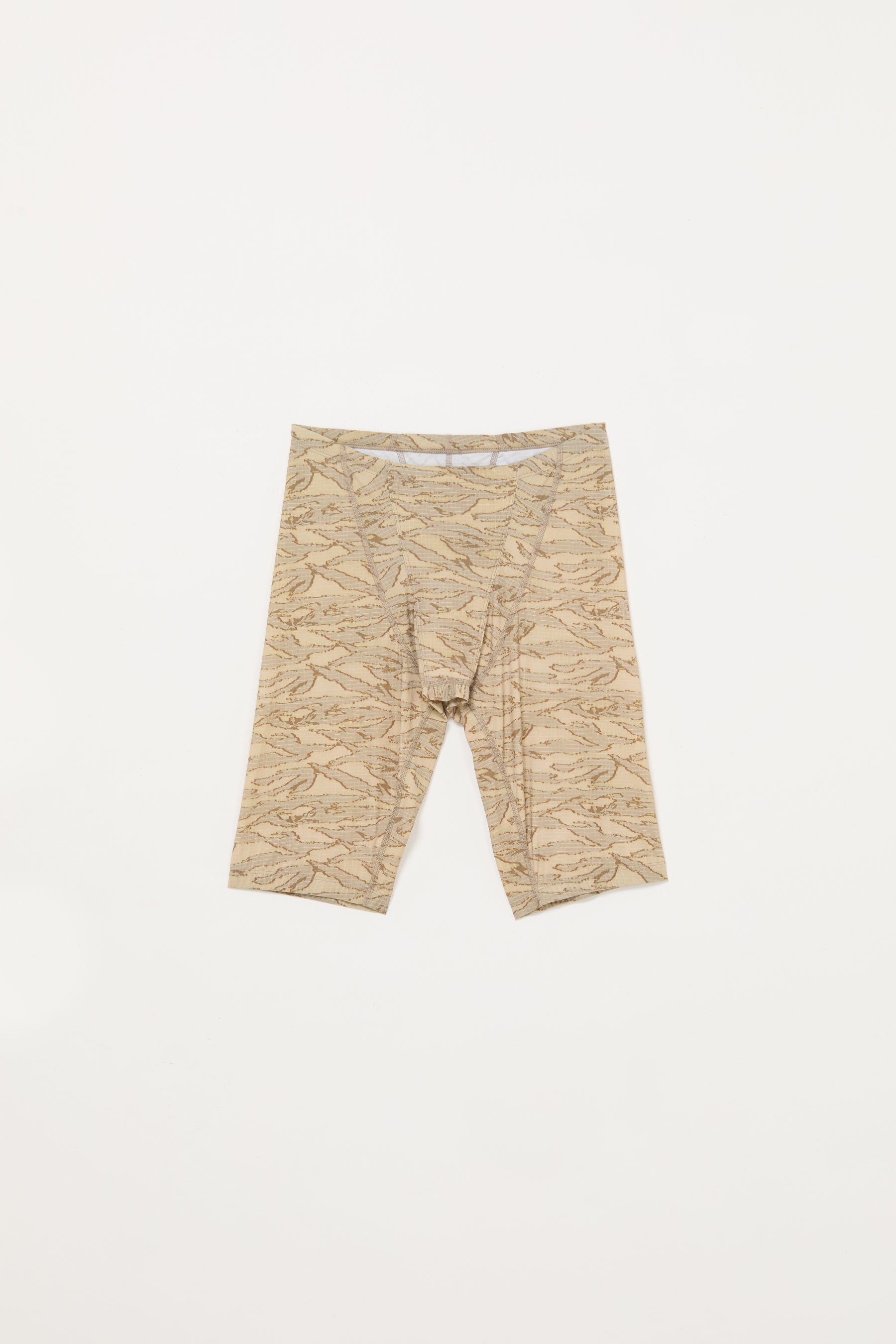 Beige Camouflage Print Second Skin Tight Shorts