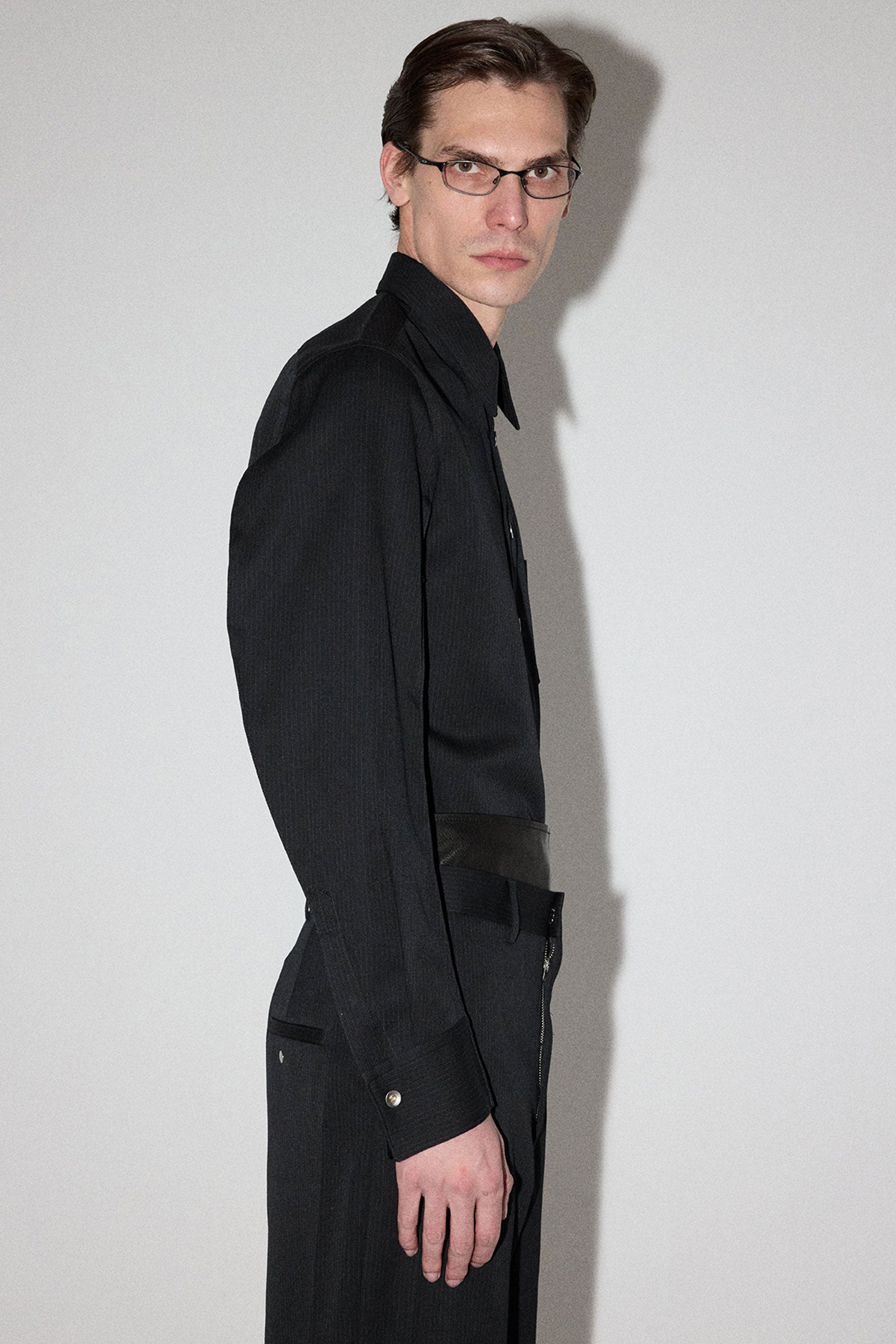 Black Curve Arm Stripe Wool Shirt
