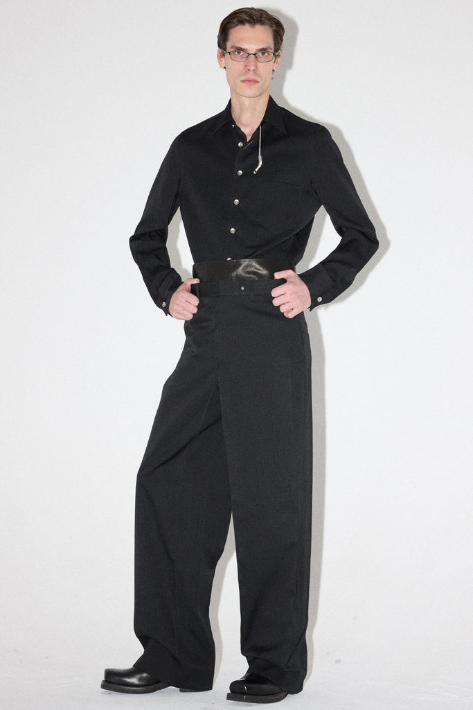 Black Curve Arm Stripe Wool Shirt