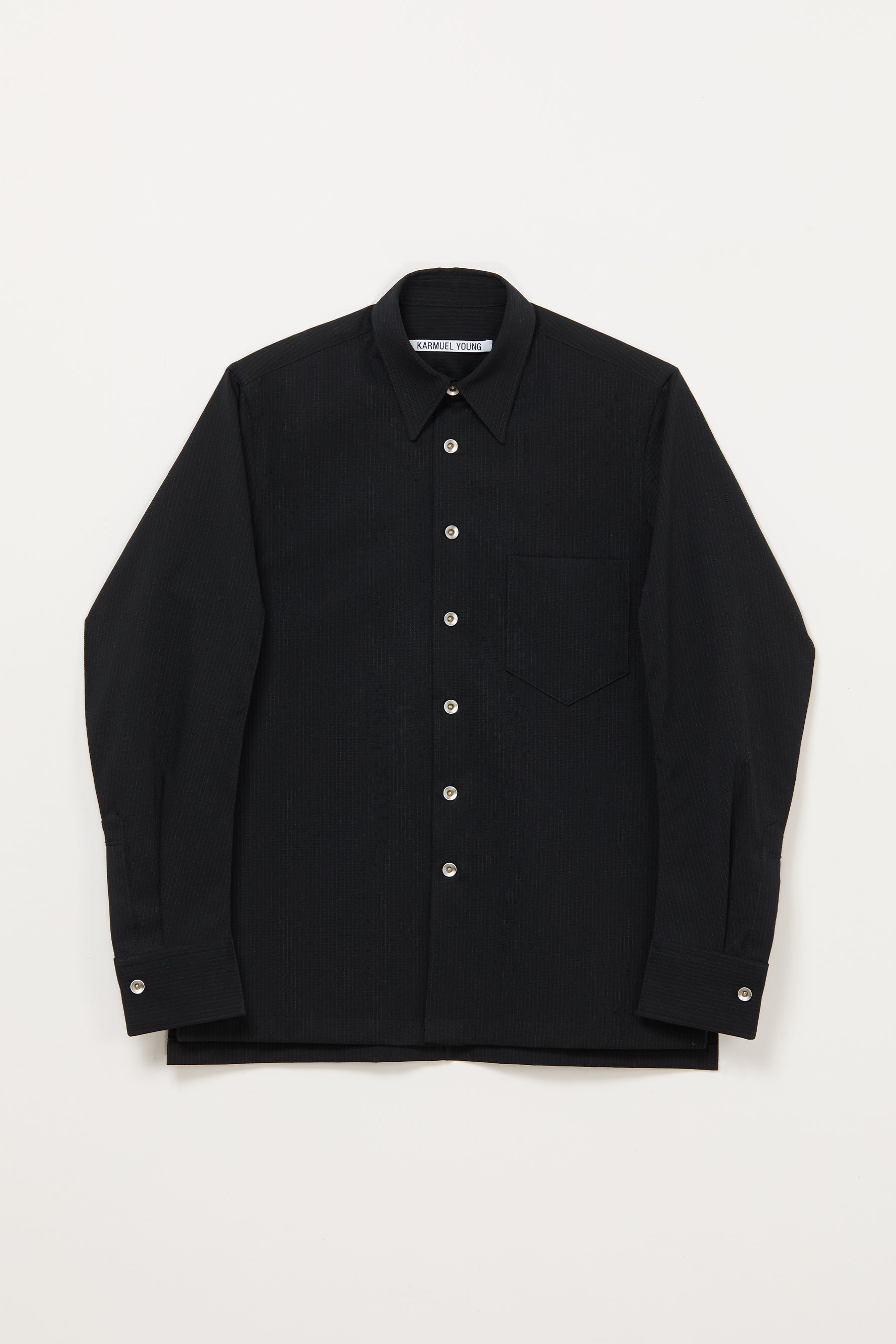 Black Curve Arm Stripe Wool Shirt