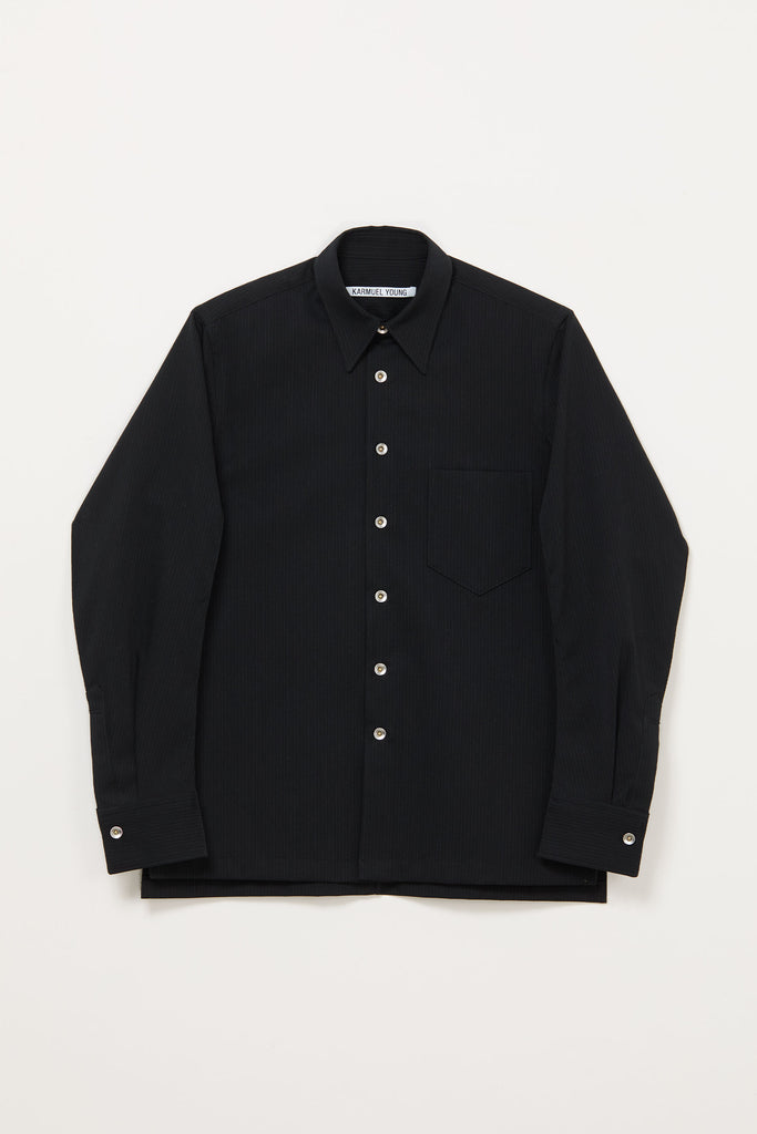 Black Curve Arm Stripe Wool Shirt