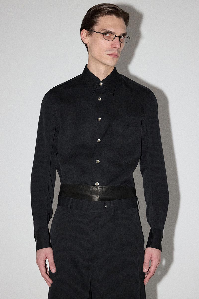 Black Curve Arm Stripe Wool Shirt