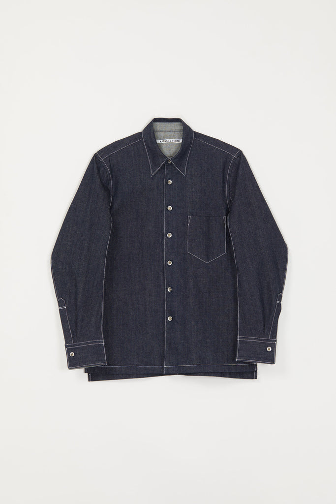 Navy Raw Denim Curved Arm Shirt