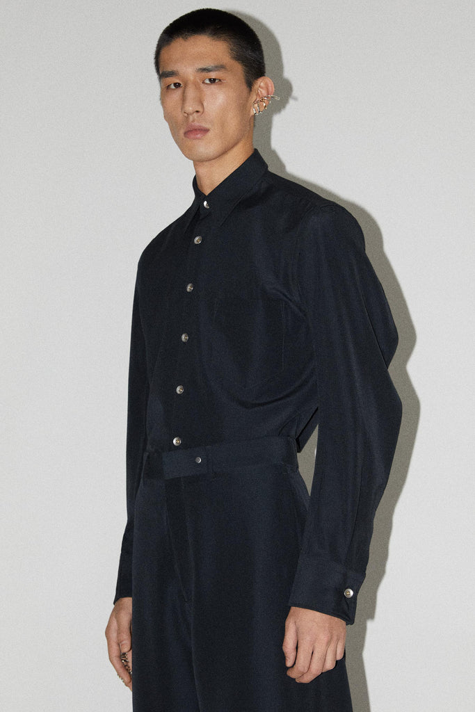 Black Wool Curved Arm Shirt