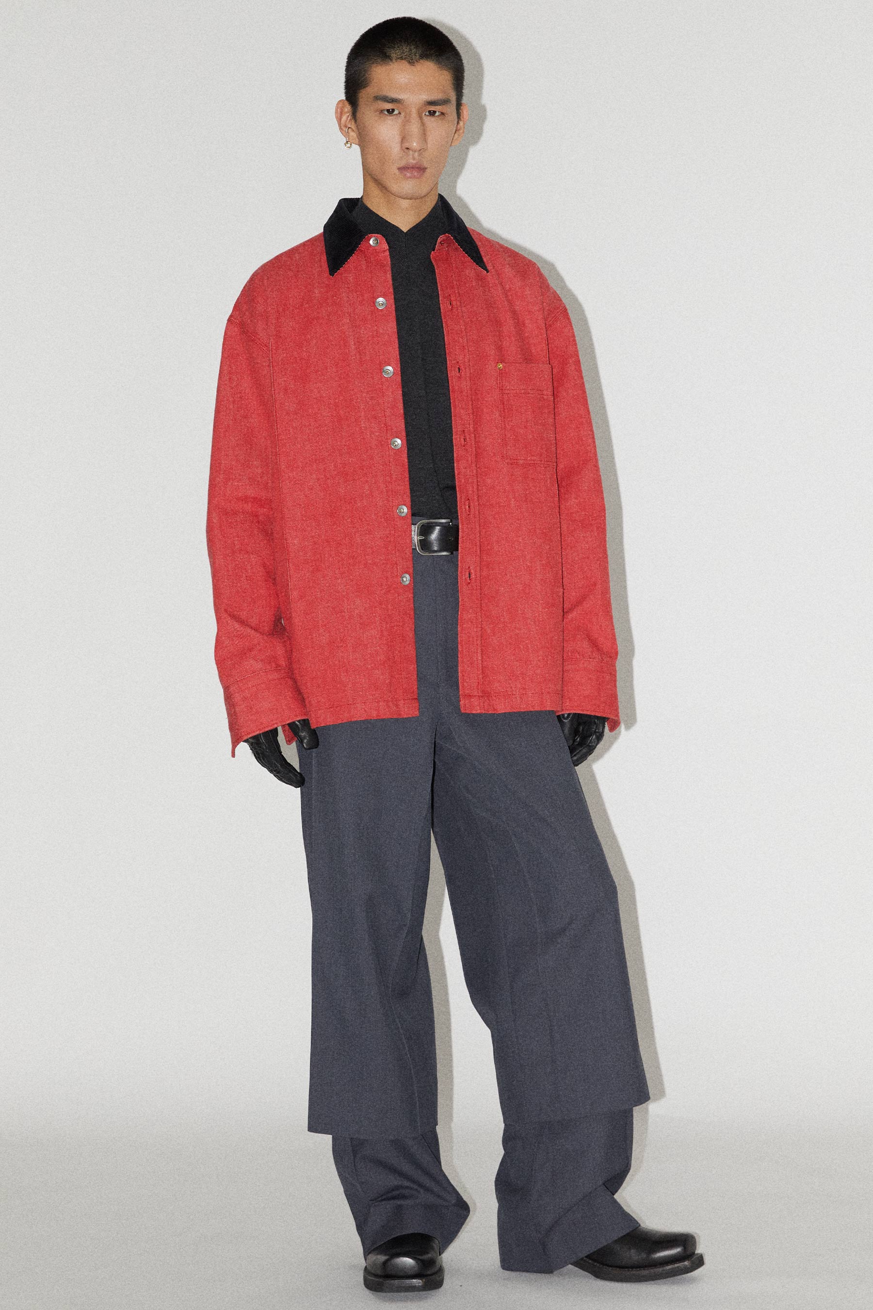 Red Washed Denim Cuboid Overshirt