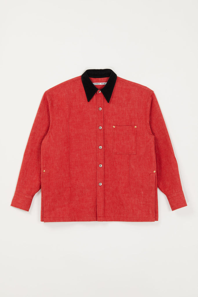 Red Washed Denim Cuboid Overshirt