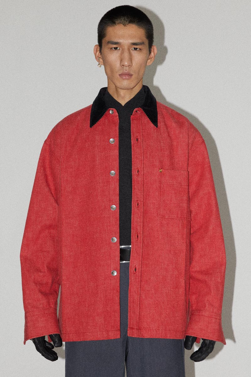 Red Washed Denim Cuboid Overshirt