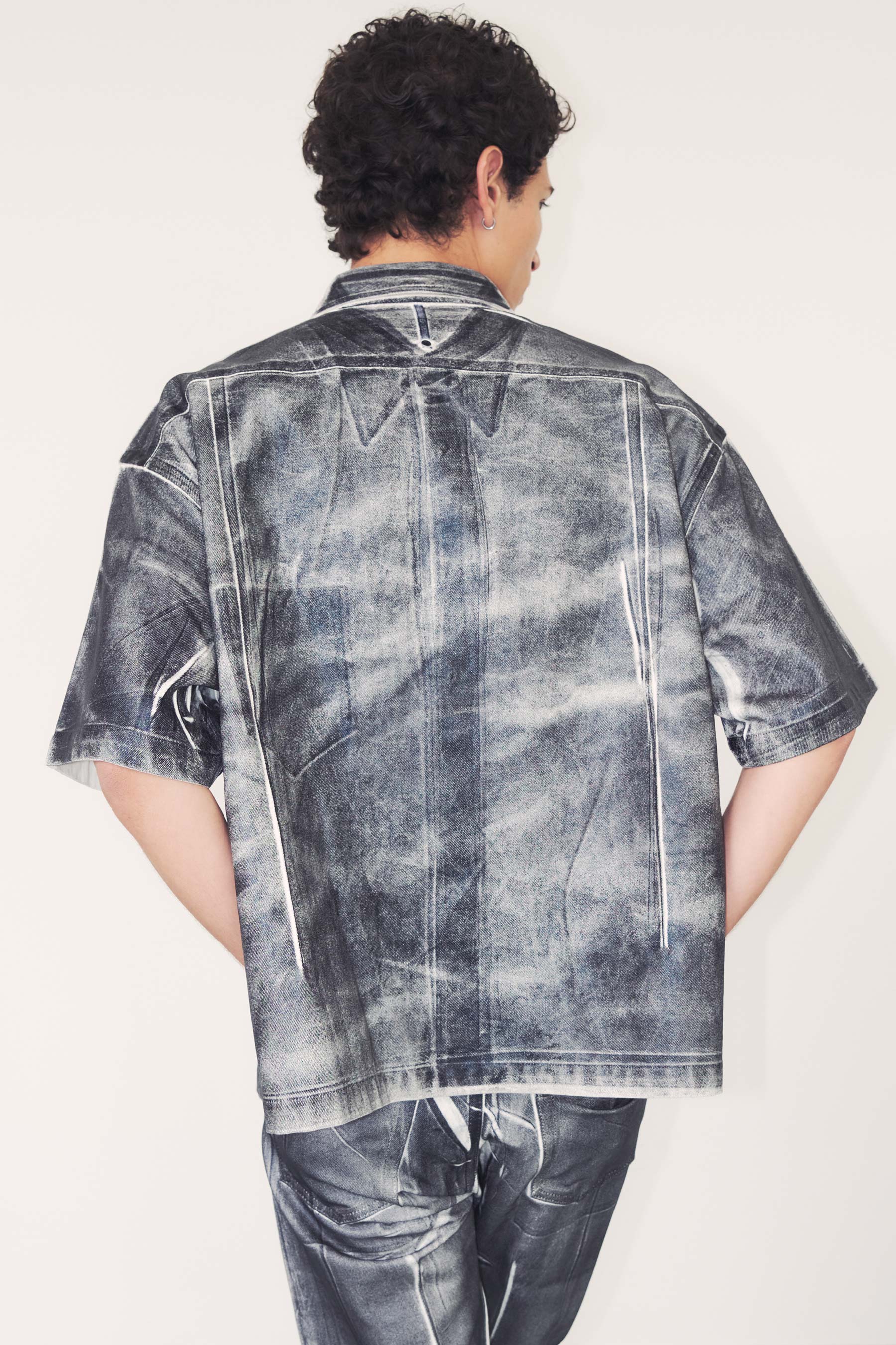 Black Overprinted Foil Bold Cuboid Shirt