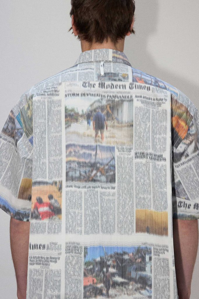 Mixed Cuboid Printed Newspaper Short Sleeved Shirt