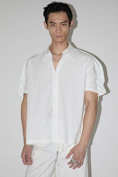 White Square Sleeves-holder Shirt