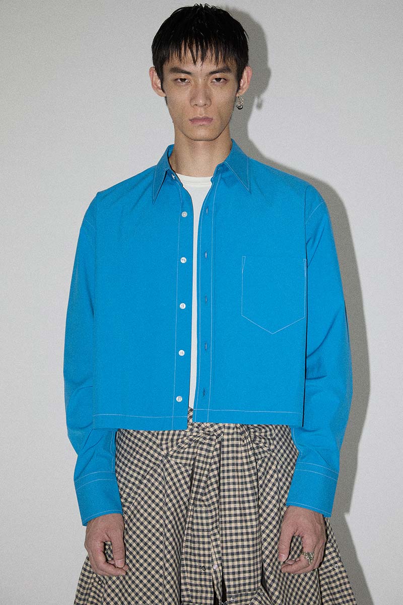 Blue Square Cropped Shirt