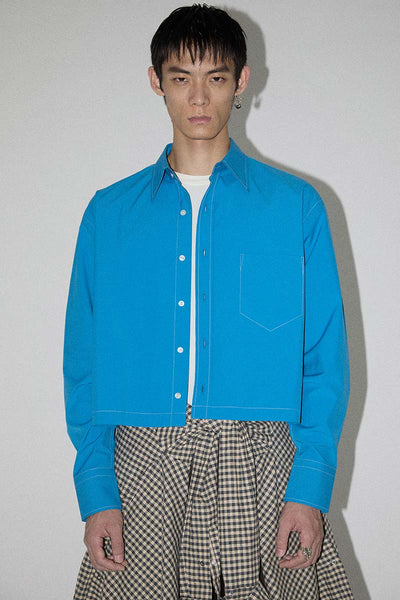 Blue Square Cropped Shirt