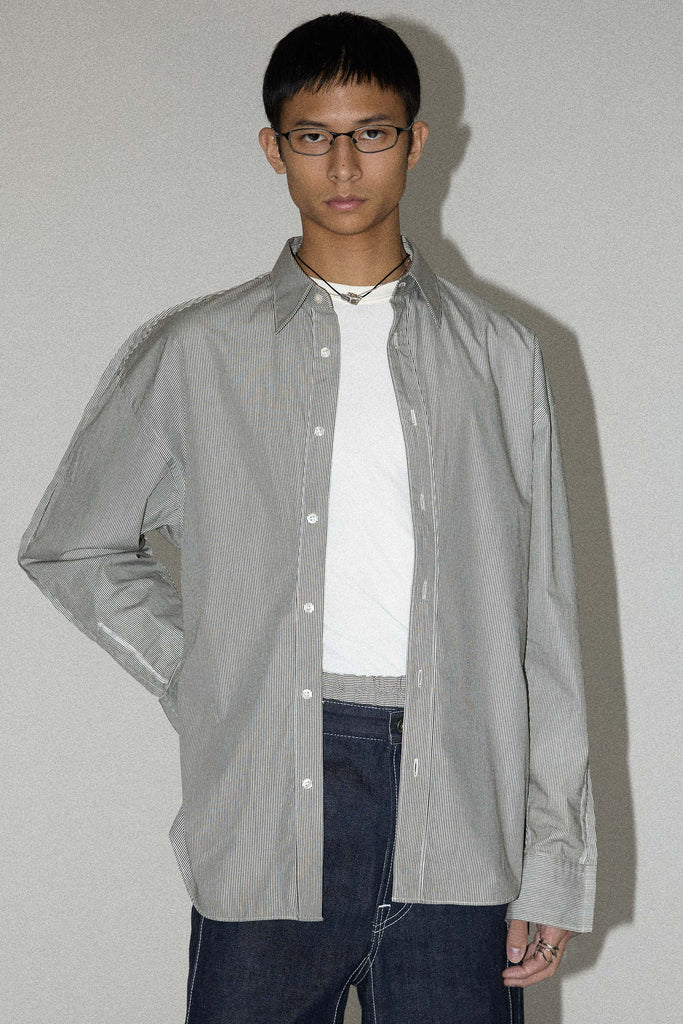 Black Stripe Trapezium XY-plane Sleeves-holder Shirt