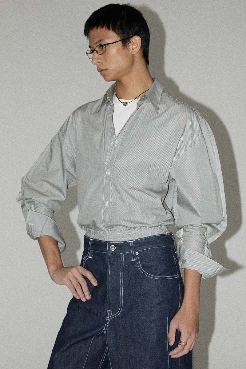 Black Stripe Trapezium XY-plane Sleeves-holder Shirt